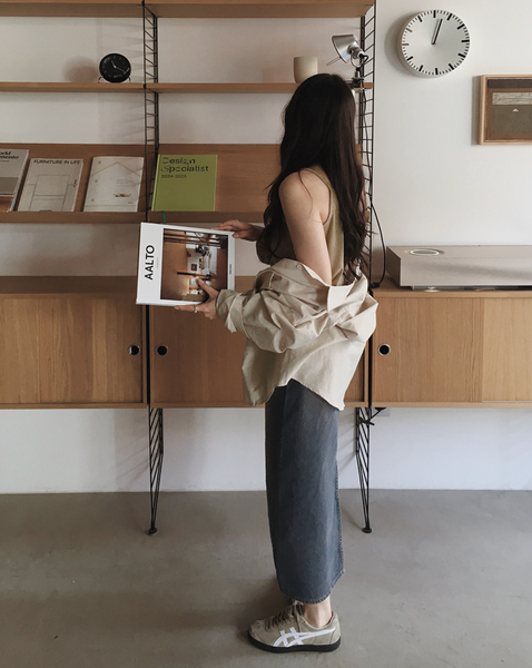 [SLOWAND] # SLOWMADE Vintage-Washed Spring Summer Denim Skirt