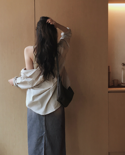 [SLOWAND] # SLOWMADE Vintage-Washed Spring Summer Denim Skirt