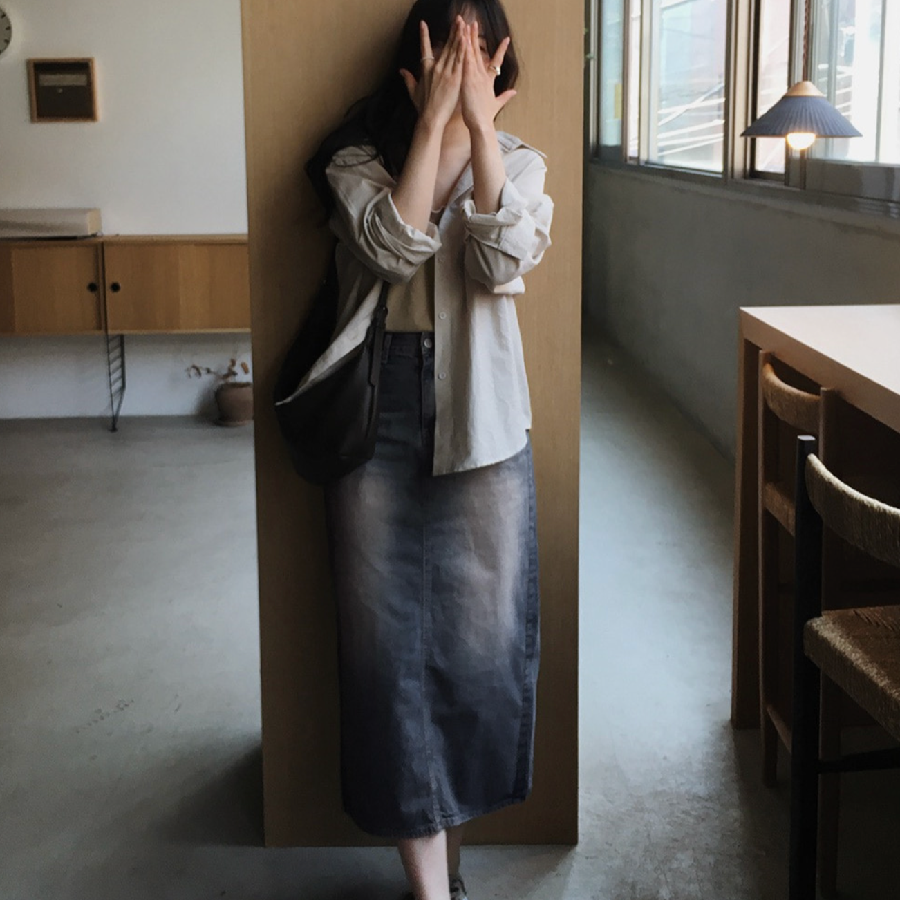 [SLOWAND] # SLOWMADE Vintage-Washed Spring Summer Denim Skirt