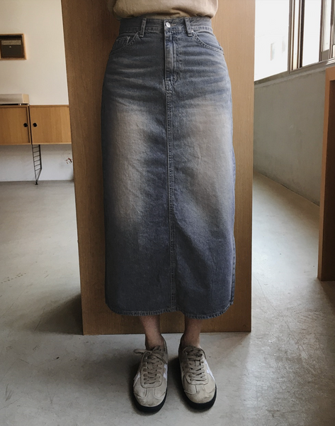 [SLOWAND] # SLOWMADE Vintage-Washed Spring Summer Denim Skirt