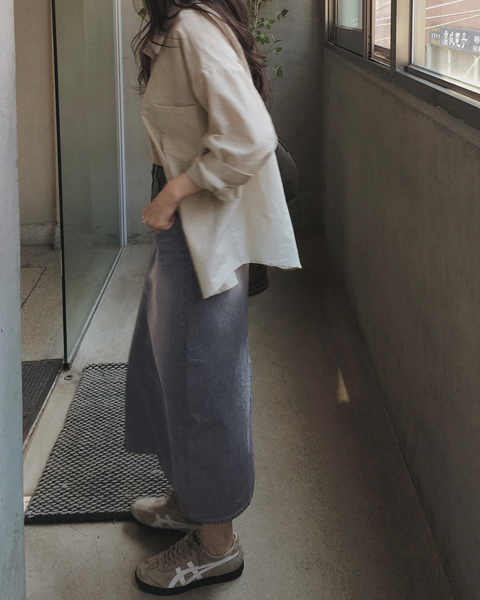 [SLOWAND] # SLOWMADE Vintage-Washed Spring Summer Denim Skirt