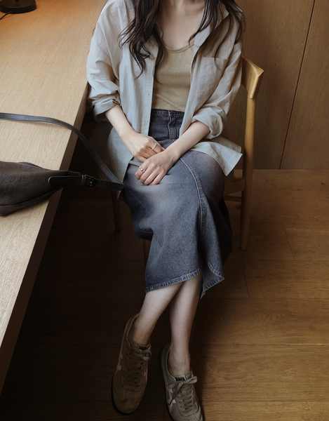 [SLOWAND] # SLOWMADE Vintage-Washed Spring Summer Denim Skirt