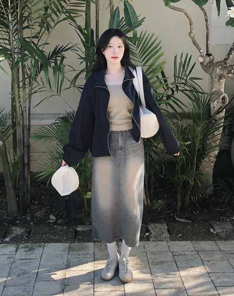 [SLOWAND] # SLOWMADE Vintage-Washed Spring Summer Denim Skirt