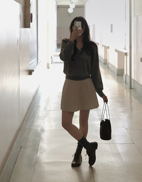 [SLOWAND] # SLOWMADE Monostraife Flared Skirt