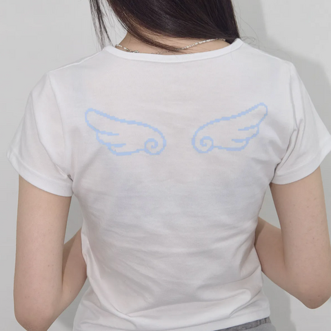 [FANCY CLUB] Angel Mark Cropped T-shirt (WHITE)