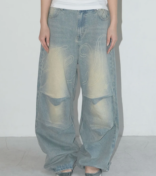 [FANCY CLUB] Angel Vintage Washing Pintuck Pants (BLUE)