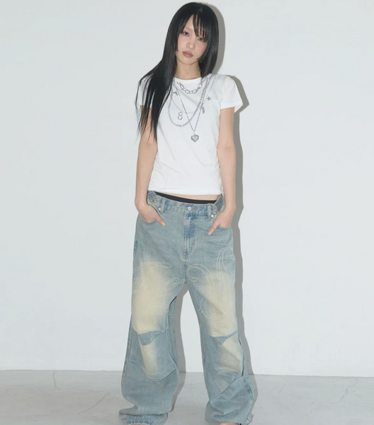 [FANCY CLUB] Angel Vintage Washing Pintuck Pants (BLUE)