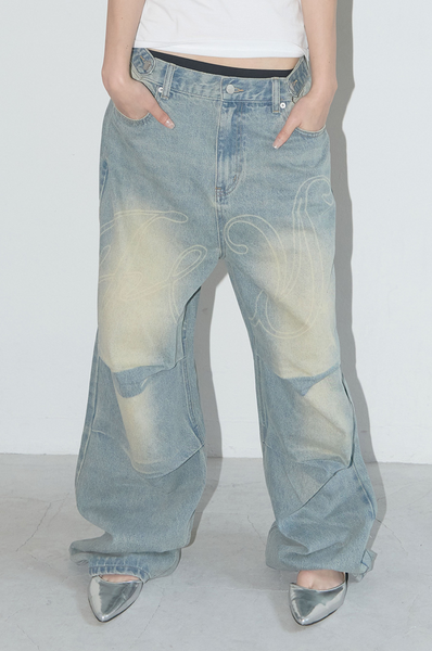 [FANCY CLUB] Angel Vintage Washing Pintuck Pants (BLUE)