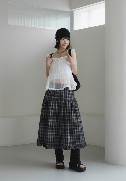[BINARY01] Ramp Checkered Long Skirt