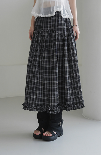 [BINARY01] Ramp Checkered Long Skirt