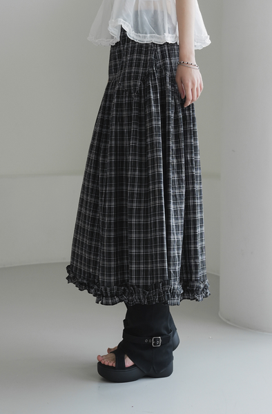 [BINARY01] Ramp Checkered Long Skirt