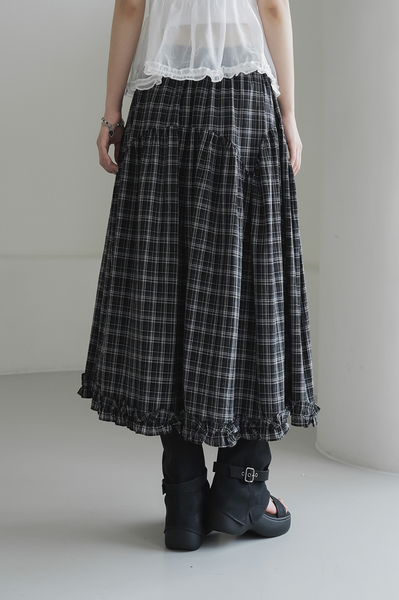 [BINARY01] Ramp Checkered Long Skirt