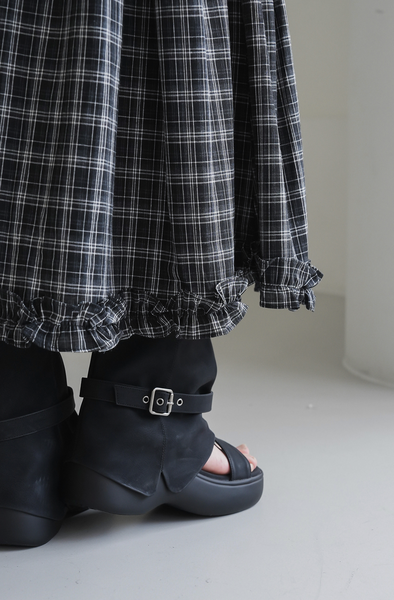 [BINARY01] Ramp Checkered Long Skirt