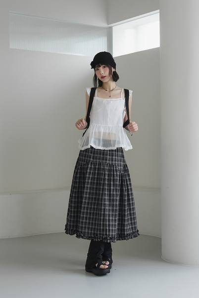 [BINARY01] Ramp Checkered Long Skirt