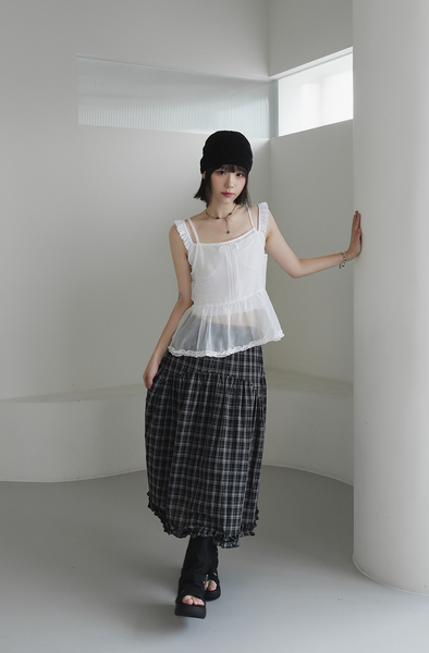 [BINARY01] Ramp Checkered Long Skirt