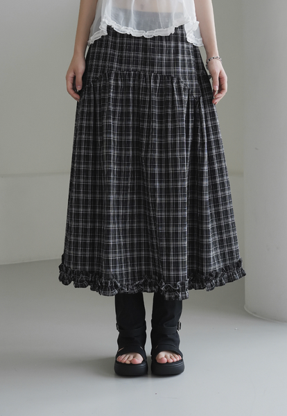 [BINARY01] Ramp Checkered Long Skirt