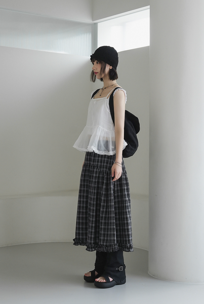 [BINARY01] Ramp Checkered Long Skirt