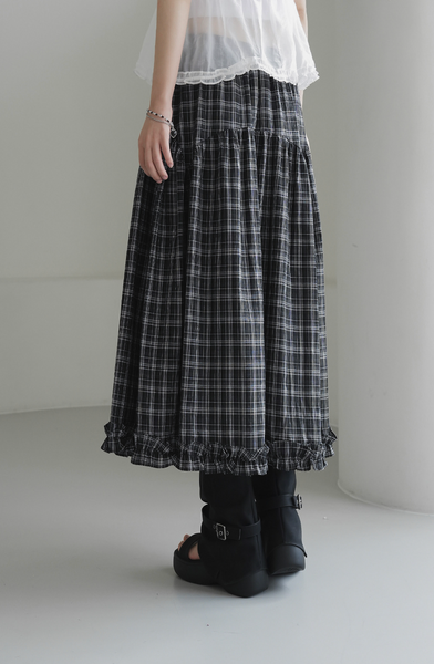[BINARY01] Ramp Checkered Long Skirt