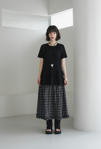[BINARY01] Ramp Checkered Long Skirt