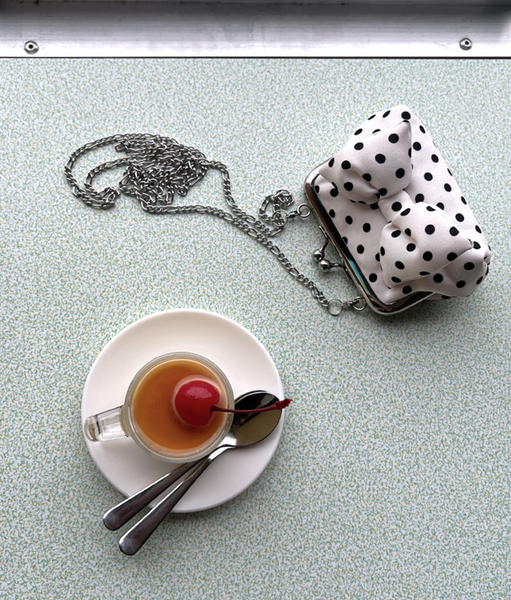 [Peakdrawing] [Cream.ver] Ribbon Polkadot Frame Mini Bag