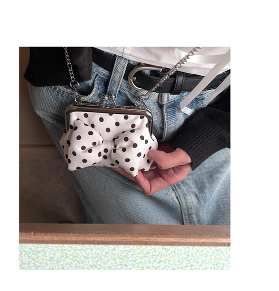 [Peakdrawing] [Cream.ver] Ribbon Polkadot Frame Mini Bag