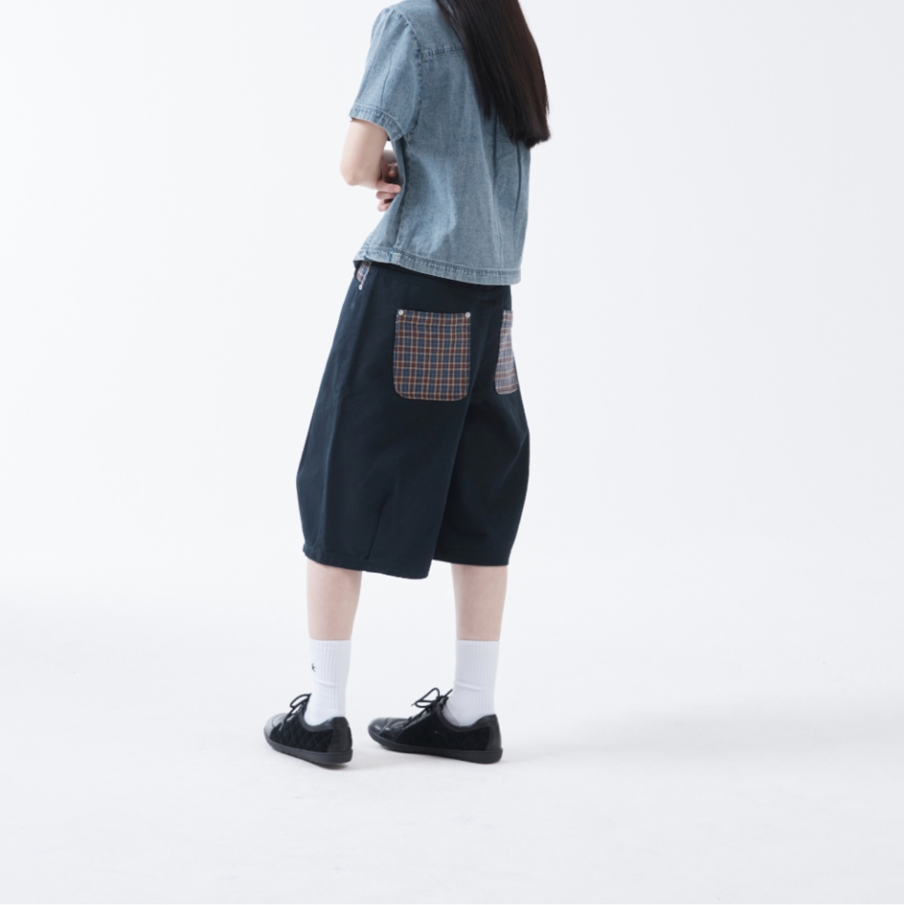 [THE COLDEST MOMENT] TCM Check Pocket Half Pants (Navy)