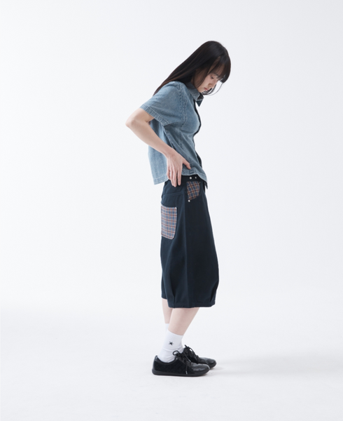 [THE COLDEST MOMENT] TCM Check Pocket Half Pants (Navy)