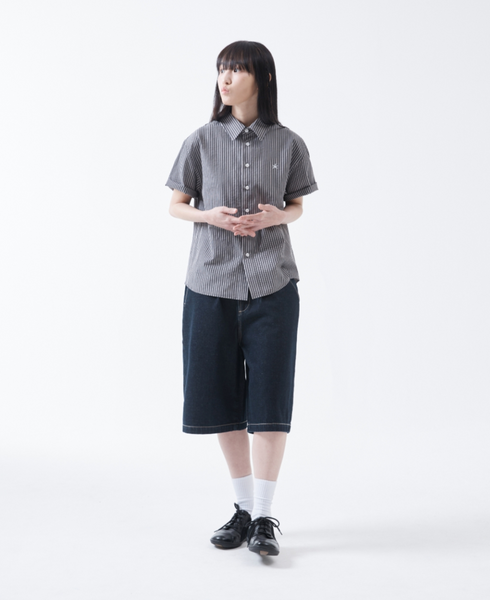 [THE COLDEST MOMENT] TCM Mini Logo Stripe Half Shirts (Black)