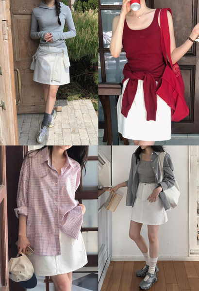 [SLOWAND] # SLOWMADE Pure Cream Long Mini Cotton Skirt