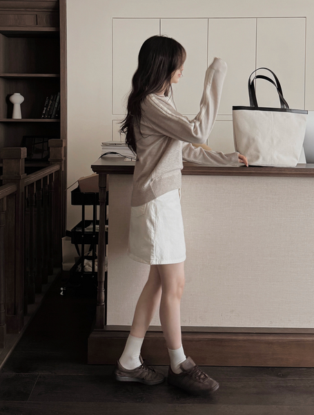 [SLOWAND] # SLOWMADE Pure Cream Long Mini Cotton Skirt