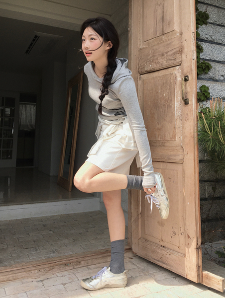 [SLOWAND] # SLOWMADE Pure Cream Long Mini Cotton Skirt
