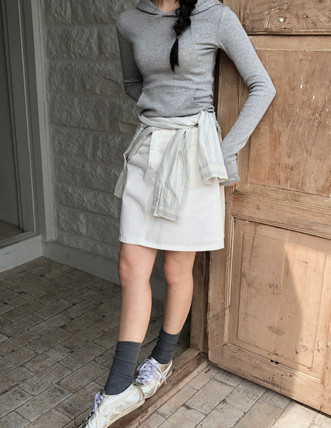 [SLOWAND] # SLOWMADE Pure Cream Long Mini Cotton Skirt