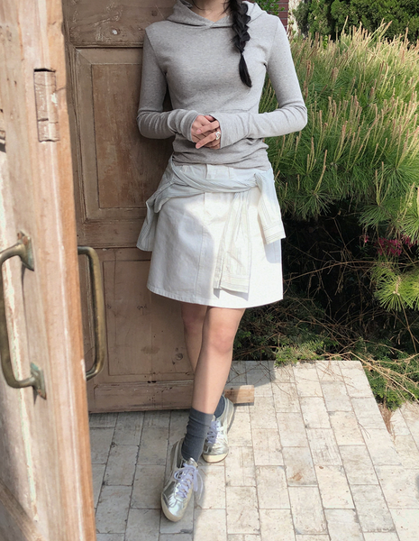 [SLOWAND] # SLOWMADE Pure Cream Long Mini Cotton Skirt