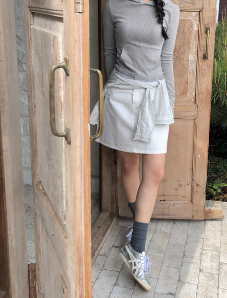 [SLOWAND] # SLOWMADE Pure Cream Long Mini Cotton Skirt