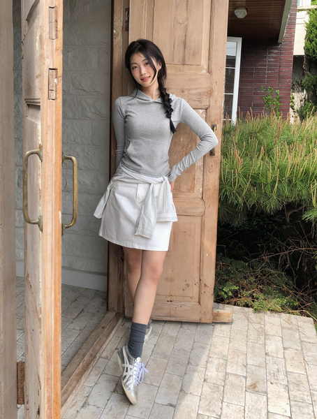 [SLOWAND] # SLOWMADE Pure Cream Long Mini Cotton Skirt