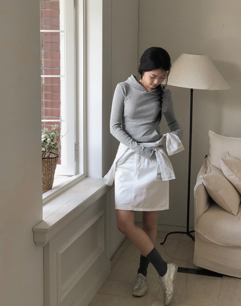 [SLOWAND] # SLOWMADE Pure Cream Long Mini Cotton Skirt