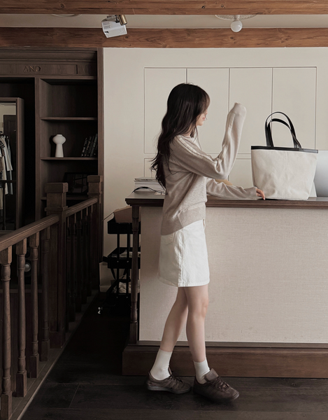 [SLOWAND] # SLOWMADE Pure Cream Long Mini Cotton Skirt