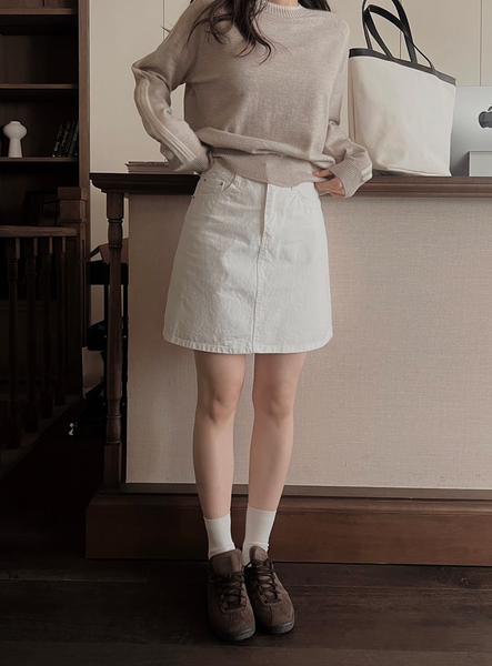 [SLOWAND] # SLOWMADE Pure Cream Long Mini Cotton Skirt