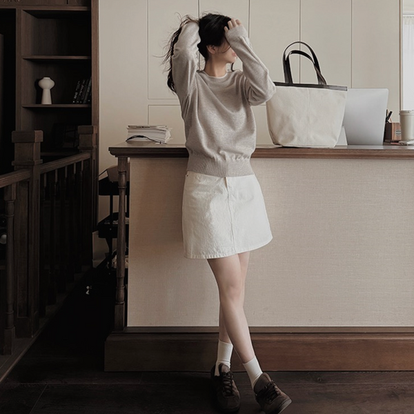 [SLOWAND] # SLOWMADE Pure Cream Long Mini Cotton Skirt