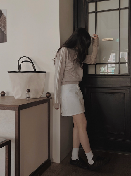 [SLOWAND] # SLOWMADE Pure Cream Long Mini Cotton Skirt