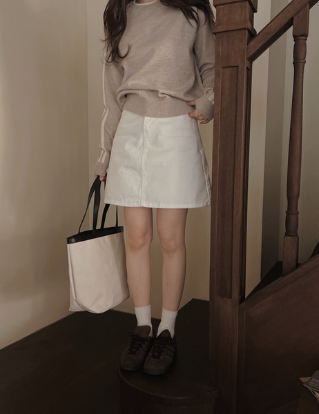 [SLOWAND] # SLOWMADE Pure Cream Long Mini Cotton Skirt