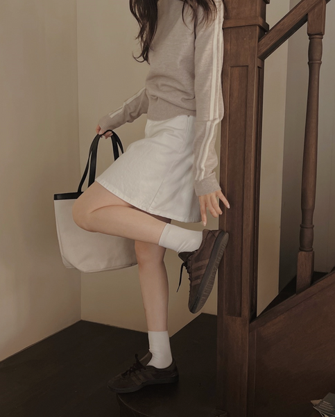 [SLOWAND] # SLOWMADE Pure Cream Long Mini Cotton Skirt