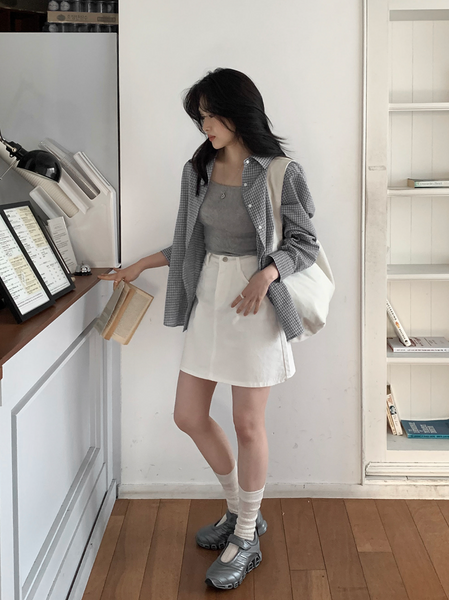 [SLOWAND] # SLOWMADE Pure Cream Long Mini Cotton Skirt