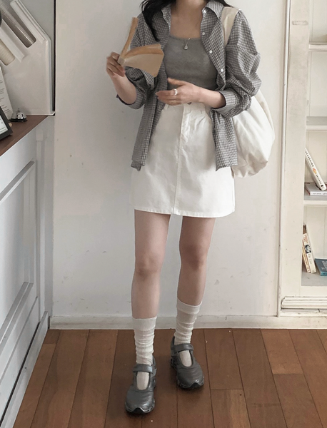 [SLOWAND] # SLOWMADE Pure Cream Long Mini Cotton Skirt