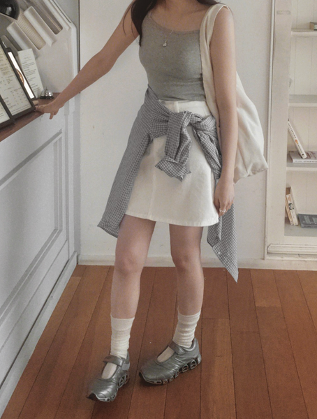 [SLOWAND] # SLOWMADE Pure Cream Long Mini Cotton Skirt