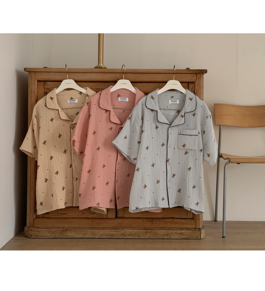 [Juuneedu] Mandy Bear Crinkle Cotton Short Sleeve Pyjamas