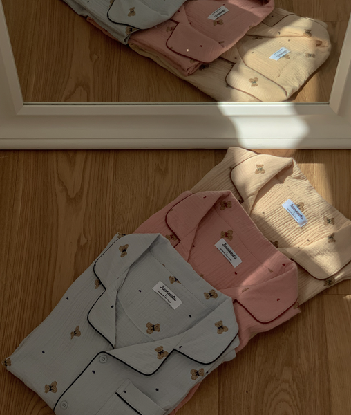 [Juuneedu] Mandy Bear Crinkle Cotton Short Sleeve Pyjamas