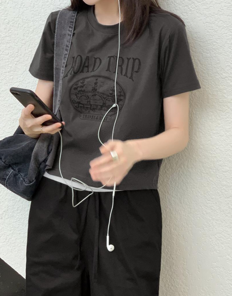 [98°C] Trip Printed Crop Short Sleeve T-Shirt