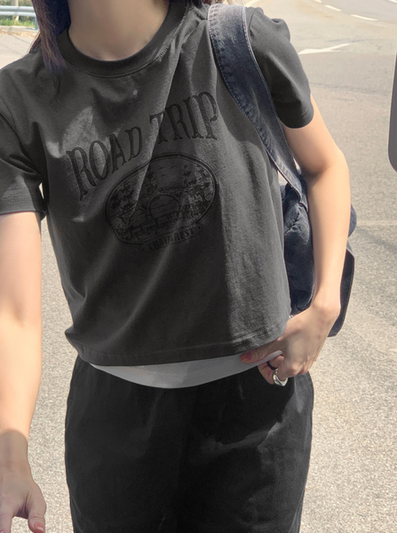 [98°C] Trip Printed Crop Short Sleeve T-Shirt