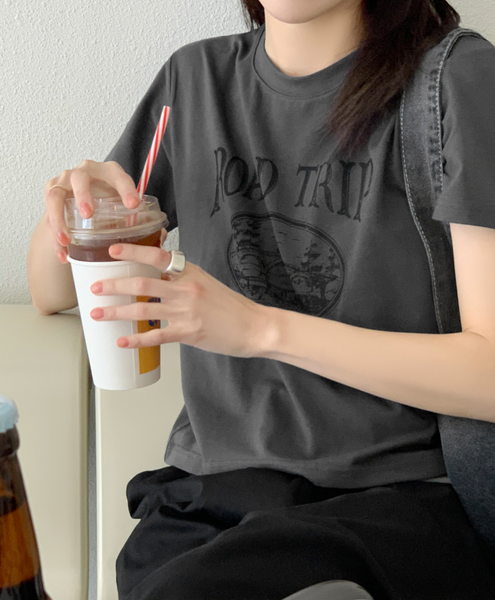 [98°C] Trip Printed Crop Short Sleeve T-Shirt